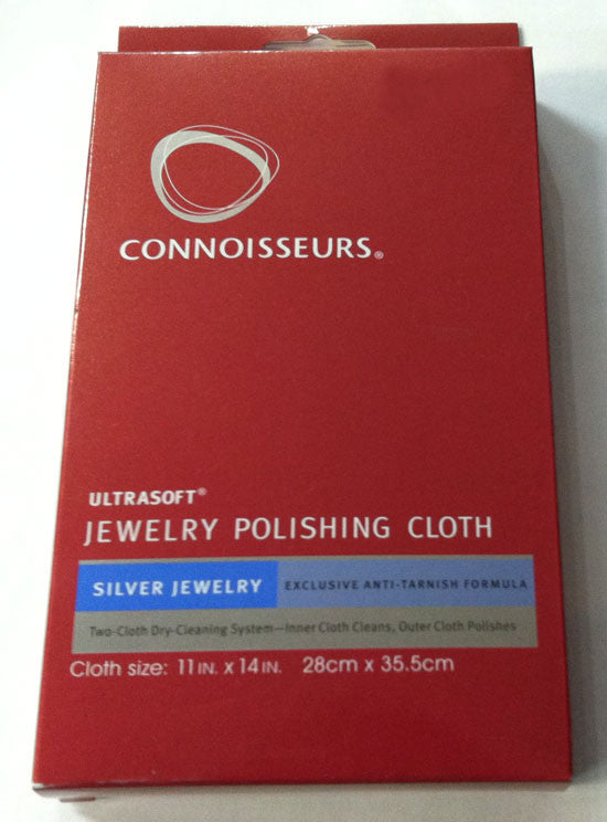 Connoisseurs polishing cloth. Ultrasoft, for gold silver and jewelery. Two-cloth  cleaning system- inner cloth cleans, outer cloth polishes. Cloth size: 11''  by 14''. – Rubini Inc.